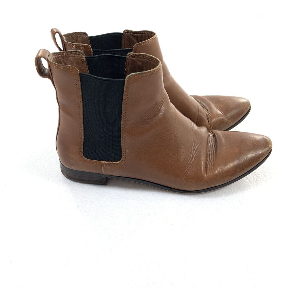 J.Crew Pull-on Chelsea Leather Boots Size 9 Womens Cognac Brown Career Pull On